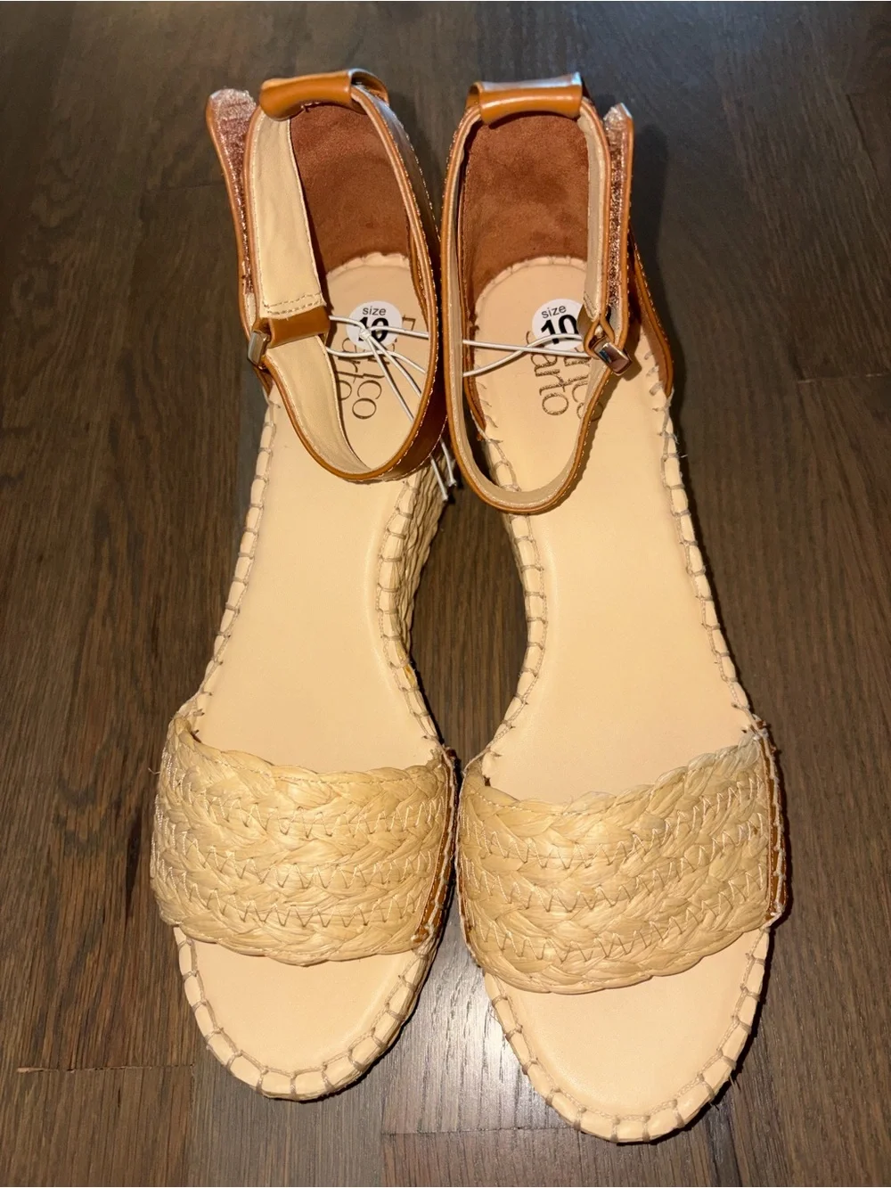 NEW Franco Sarto Espadrille Wedge Sandals Tan/Cognac Ankle Strap Size 10